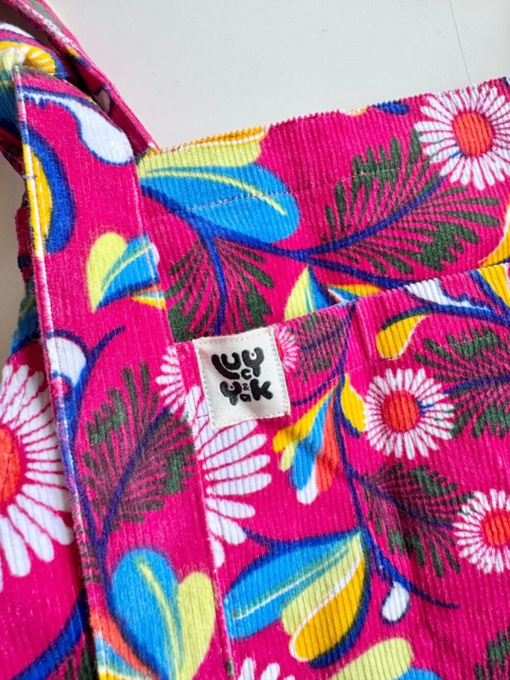 LUCY & YAK Freyja Pink Floral Cotton Corduroy Dungaree Pinafore Dress, Size S - Picture 4 of 10